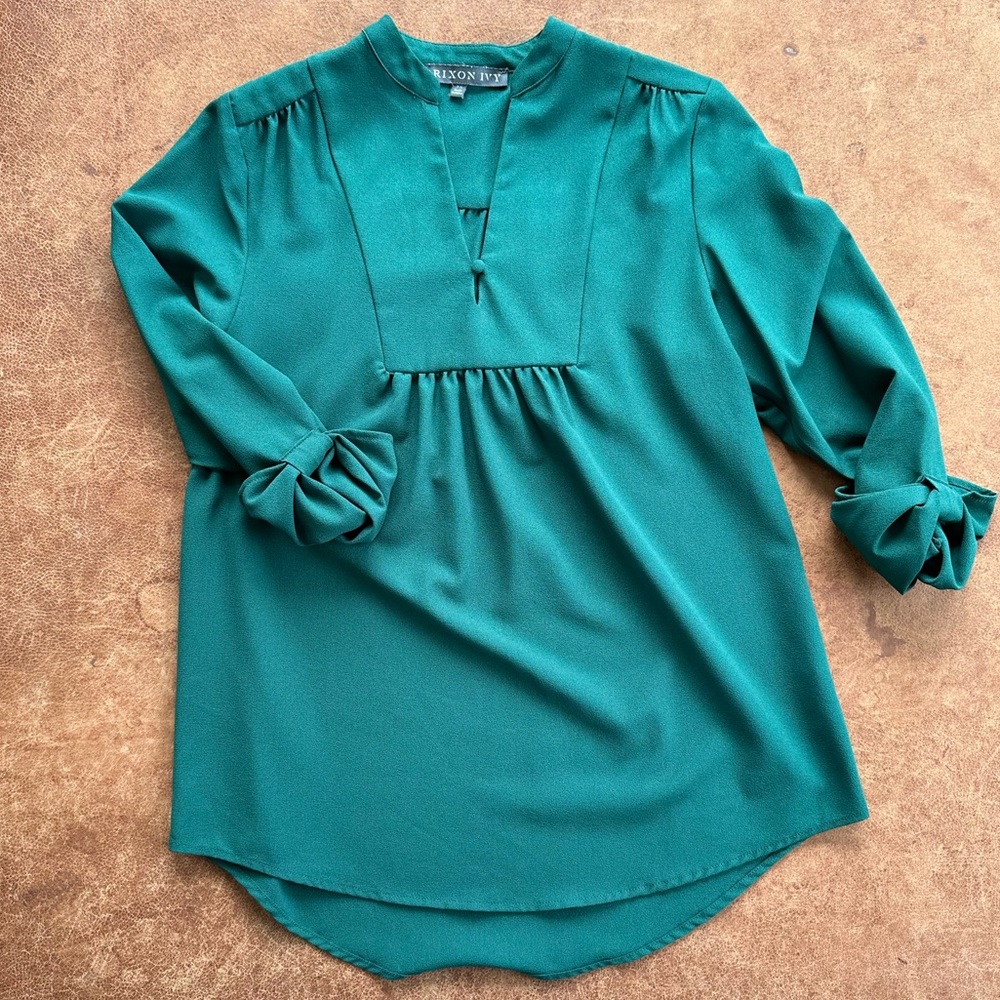 BRIXON IVY Sylvester Split Neck Blouse, Dark Green, XS